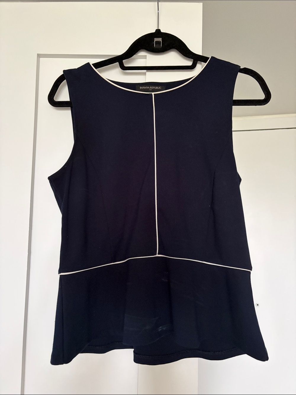 Banana Republic Navy Sleeveless Peplum Top with White Trim